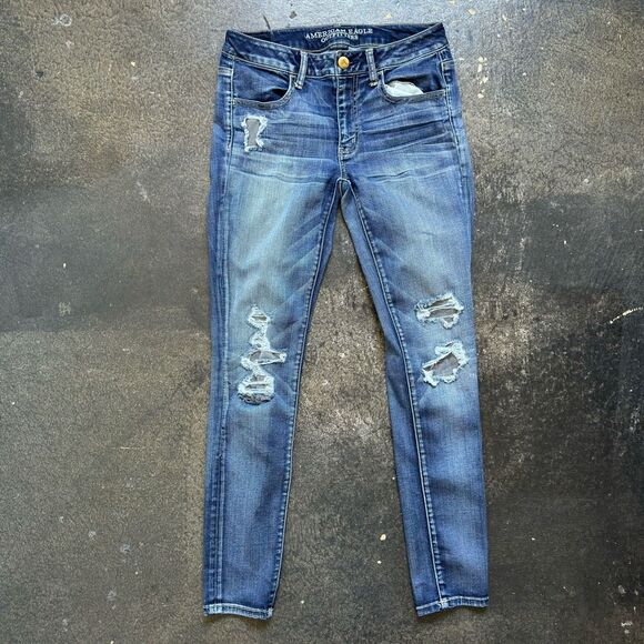 American Eagle Super Stretch Jegging Women’s Size 6 Regular Distressed Thrashed - Picture 1 of 16